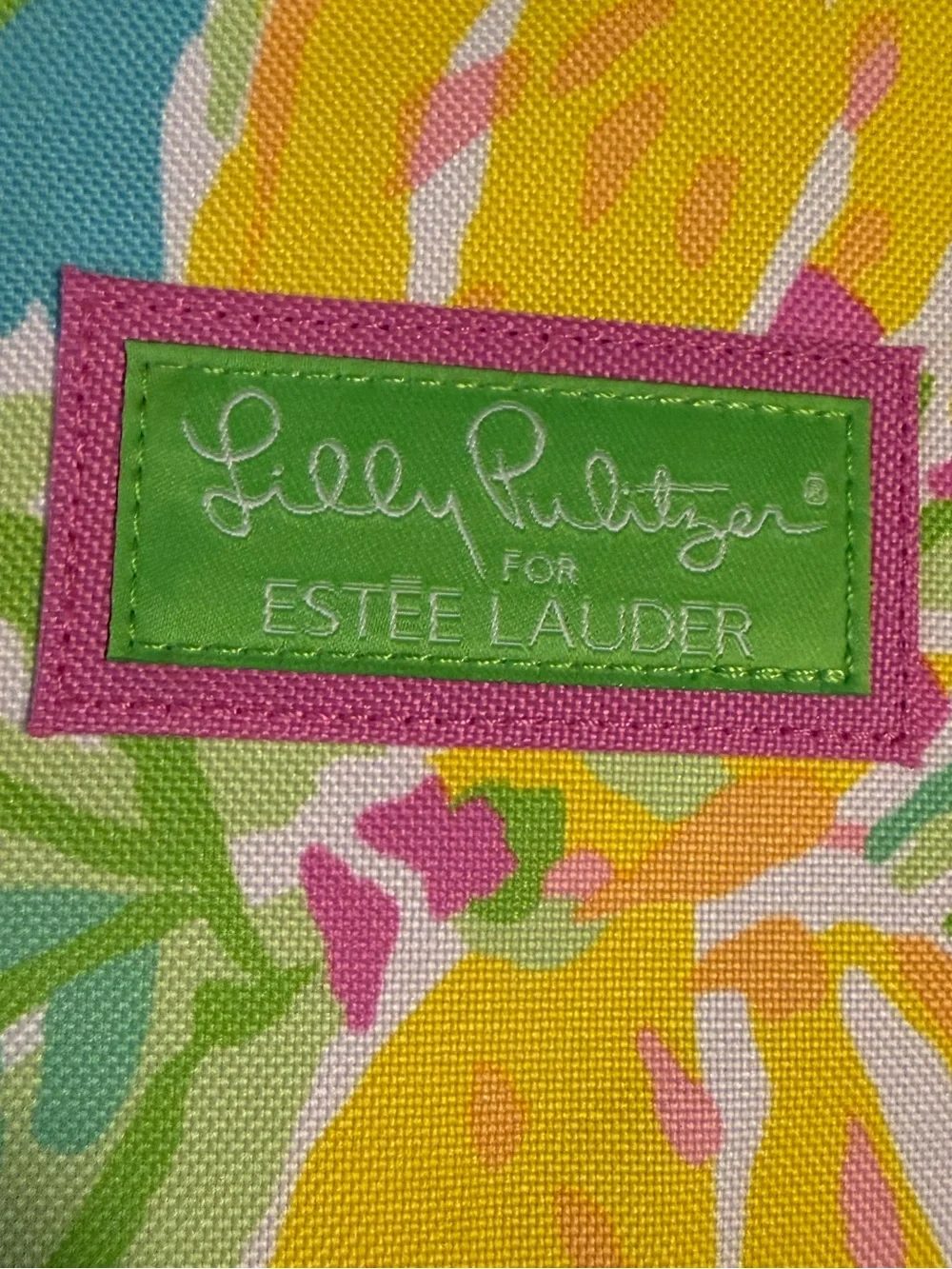 Lilly Pulitzer Yellow Lemon Print Tote with Pink & Green Handles Pool Beach NWOT